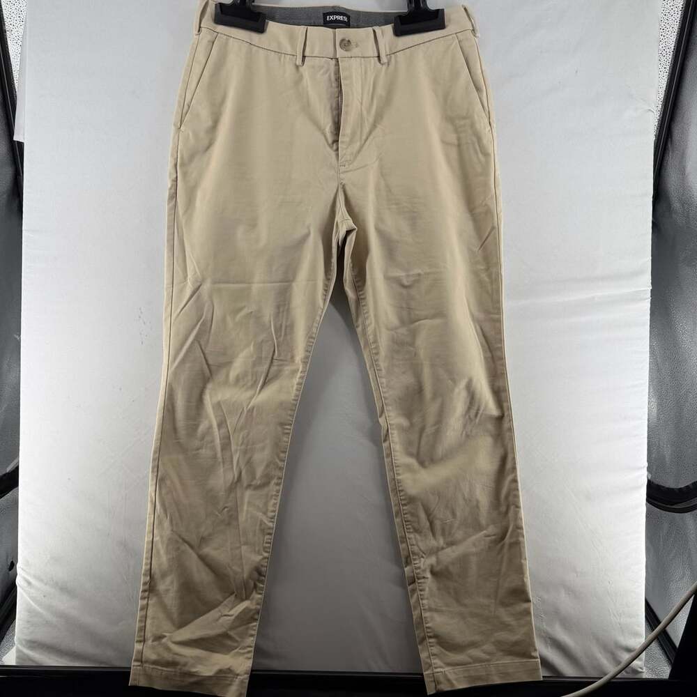0410 Express Slim Fit Khaki Chino Pants Men's Size 34x32 Beige Casual Trousers